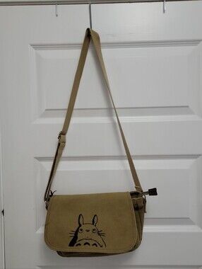 Canvas Crossbody Bag with Illustrated Character - Tan